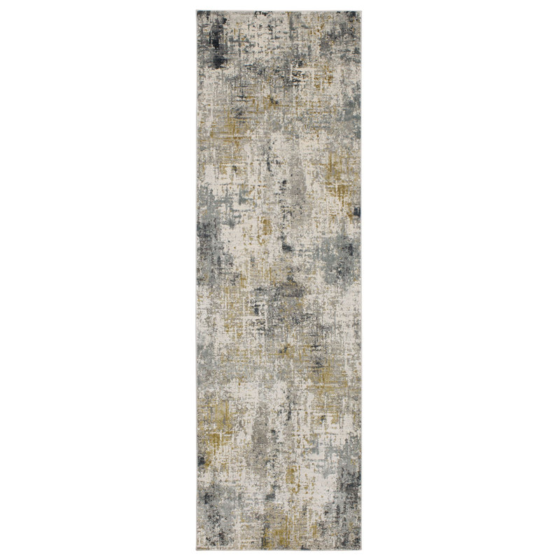 Tapis abstrait gris / crème Marseille, Tapis de couloir 2 pi 6 po x 8 pi