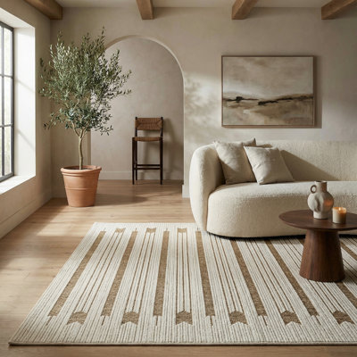 Tapis à motif géométrique beige / brun 8 pi x 10 pi (7 pi 10 po x 10 pi) à motif de branches, tapis contemporain, à poils courts et résistant aux taches - salon, chambre à coucher, salle à manger et cuisine