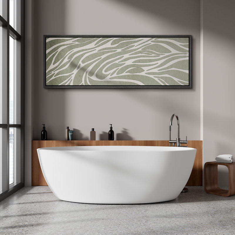 Linear Geometry " Abstract Green And White Zebra Pattern Antique Retro Fine Art Illustrations Decor ", 20" H x 60" W, Black