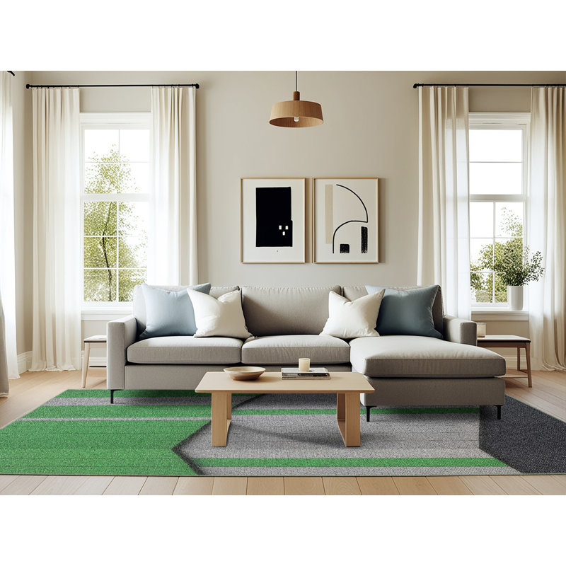 Tapis à motifs vert / gris, Rectangle 6 pi x 9 pi