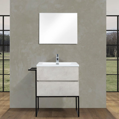 Villano 24 po L x 19 po P 2 tiroirs Meuble-lavabo autoportant avec évier simple et Comptoir en Polymarbre blanc
