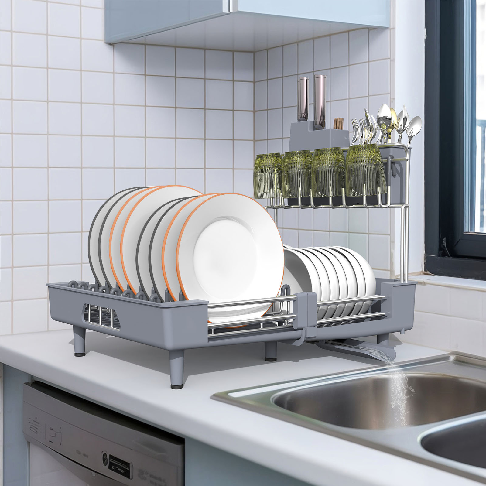 Multifunctional Kitchen Rack, Telescopic Design, Suitable To Store Bowls  And Dishes Over The Sink, Can Be Used As A Drain Rack