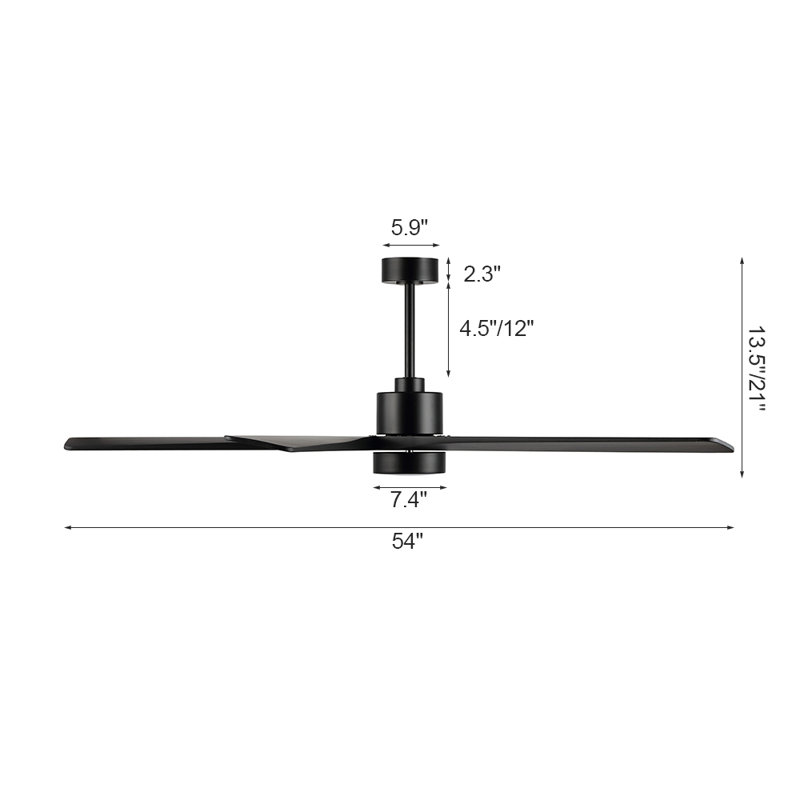 Athanafis Ceiling Fan with LED Lights, Black with Black Blades, 54"