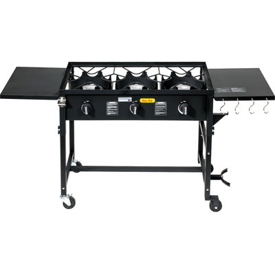 Barton 3-Burner Outdoor Propane Stove Station with Foldable Side Tables & Caster Wheels