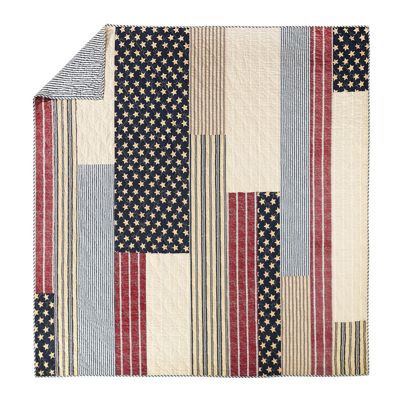 Full Blue Cotton Reversible Patriotic Quilt Set