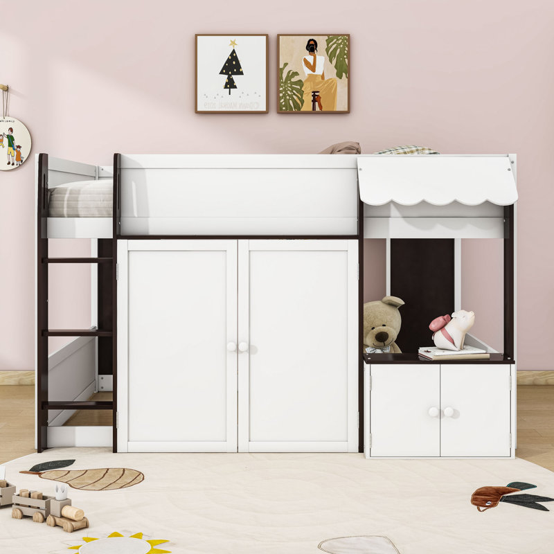 Loft House Bed With Storage Cabinets, White Espresso
