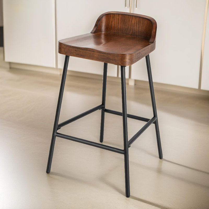 Nordrun Wooden Rustic Industrial 62cm Stool, Living Room Home Furniture, Metal Frame