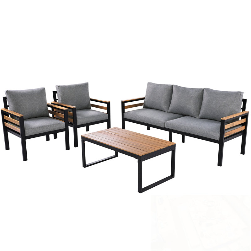 4-Pieces Sofa Set with table and 2 armchairs, Gray