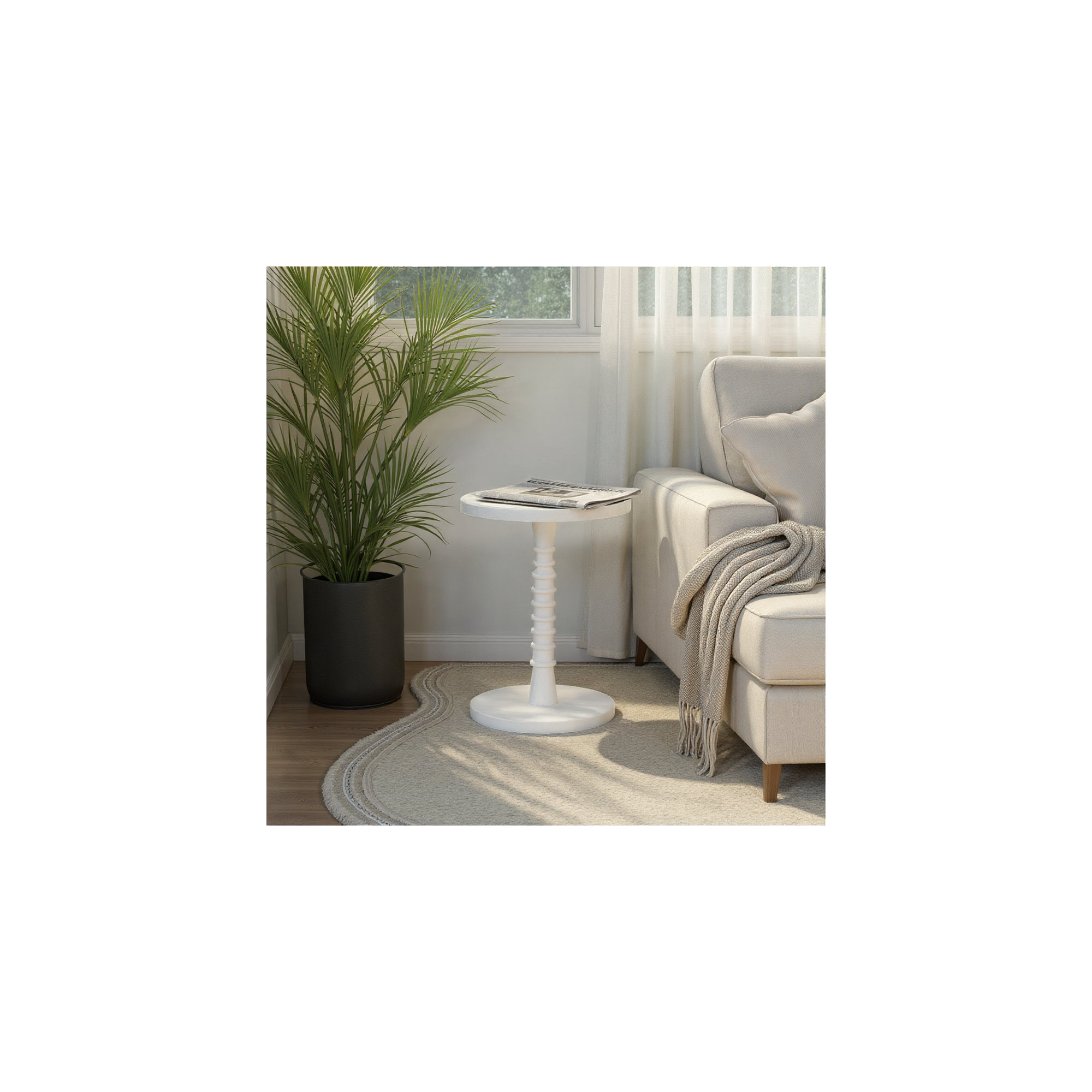 Linda Threaded Drink Table, White