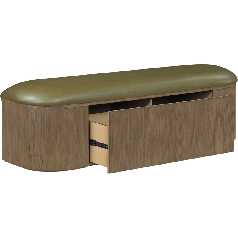 Banc de rangement en cuir Velden, Olive, Brun