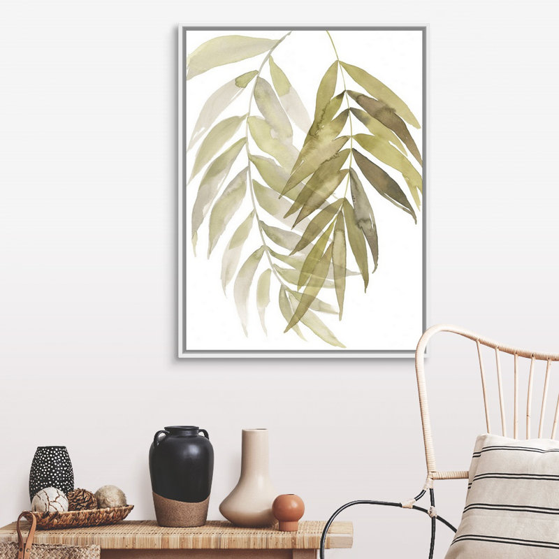 «Palm Embrace I», art mural sur toile, H 42 po x l 32 po, Toile avec cadre blanc