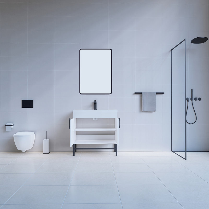 Meuble-lavabo moderne 36 po Salento, Noir mat, Blanc