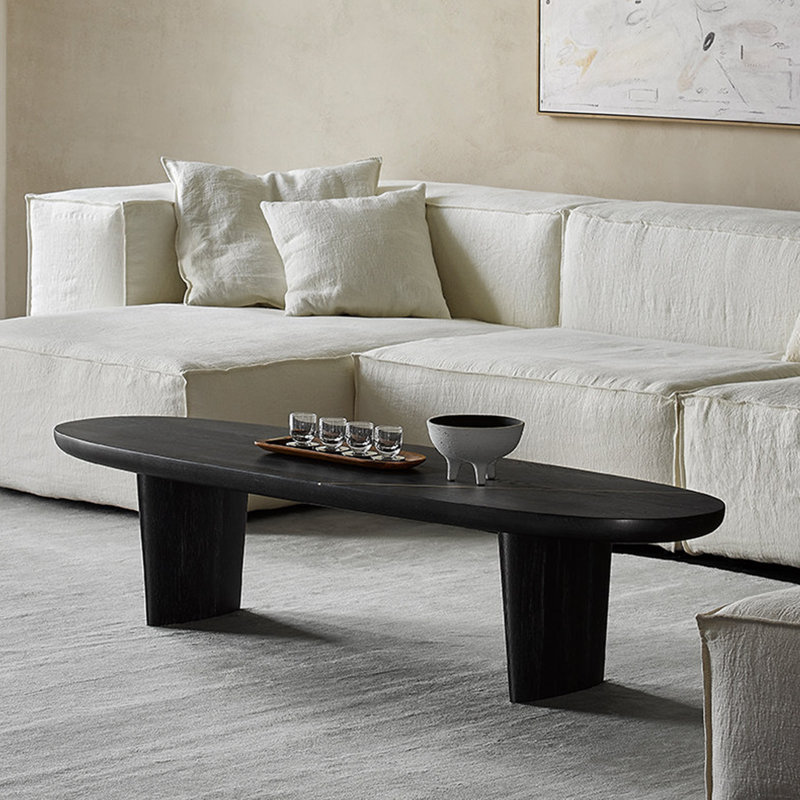 Table basse en bois de style japonais, H 13,7 po x L 47,2 po x l 18 po, Noir