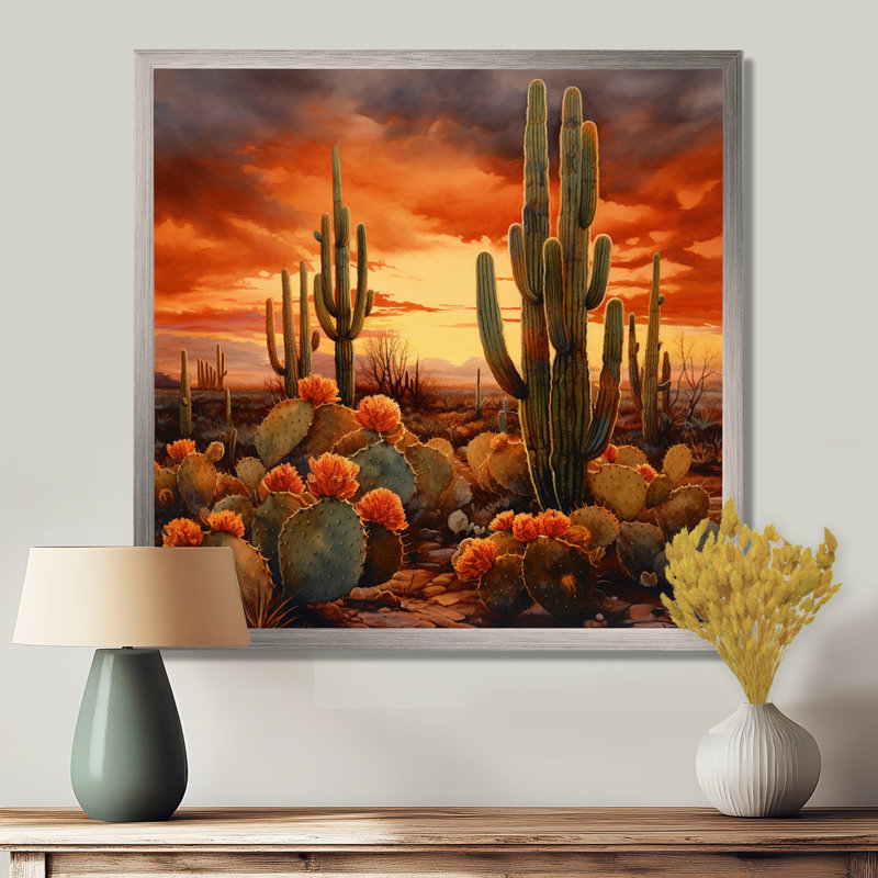 Impression sur toile cactus cuivré au Nevada, H 30 po x l 30 po x P 1 po, Cadre simple argenté