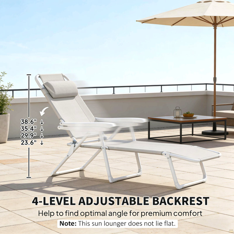 Outdoor Tanning Chair,Folding Chaise Lounge Chair, Light Gray