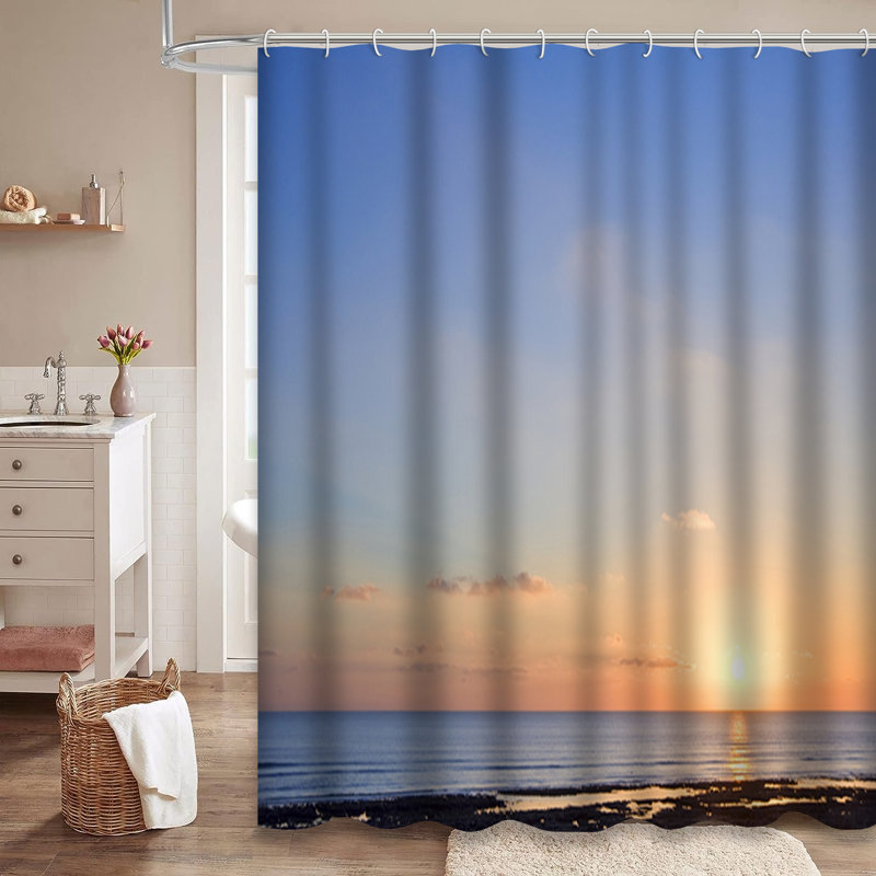 Stunning Deep Sunset Calm Sea Shower Curtain with 12 Hooks, L 72 po x l 84 po