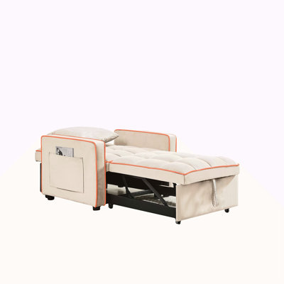 Three-In-One Sofa Bed Chair Folding Sofa Bed Adjustable Back Into A Sofa Recliner Single Bed Adult Modern Chair Bed Berth Creamy White