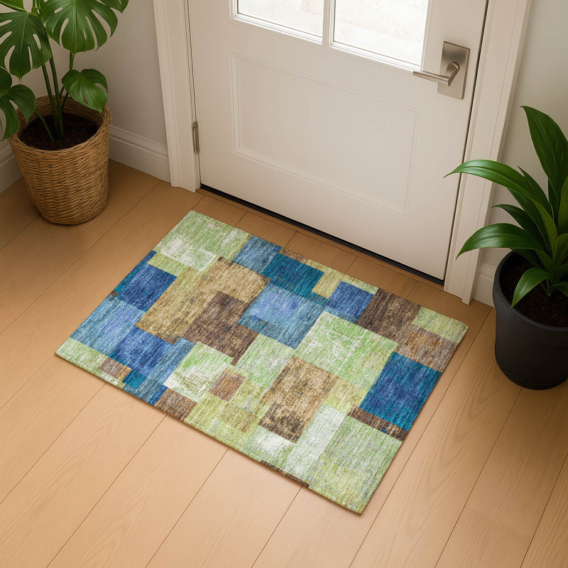 Premium Machine Washable Pinkston Geometric Rug, Rectangle 1'8" x 2'6"