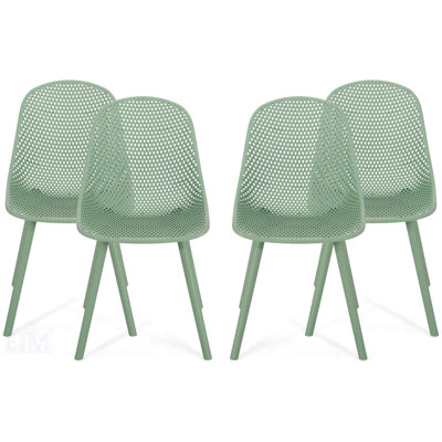 POSEY Outdoor Dining Chair Set Of 4, Weather-Resistant And Stylish With Perforated Mesh Design