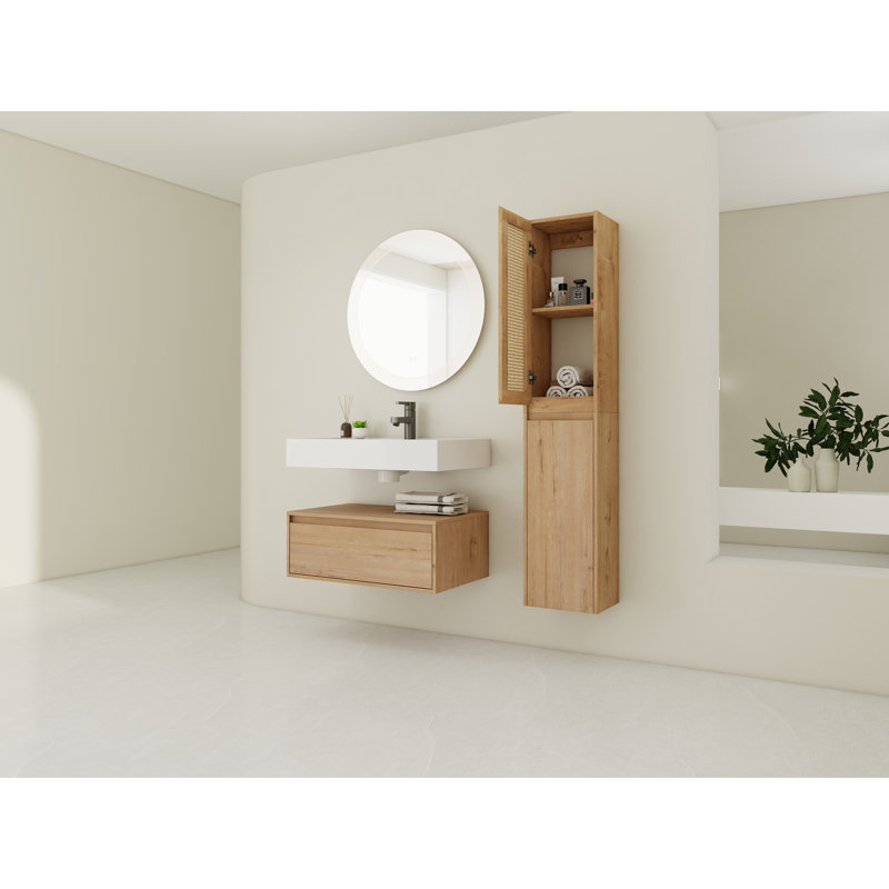 Meuble-lavabo de salle de bain contemporain avec armoire latérale - Option chic en résine et tiroir