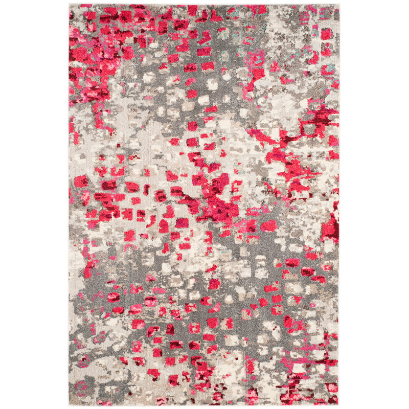 Hertzler Abstract Area Rug, Rectangle 5'1" x 7'7", Grey/Fuchsia