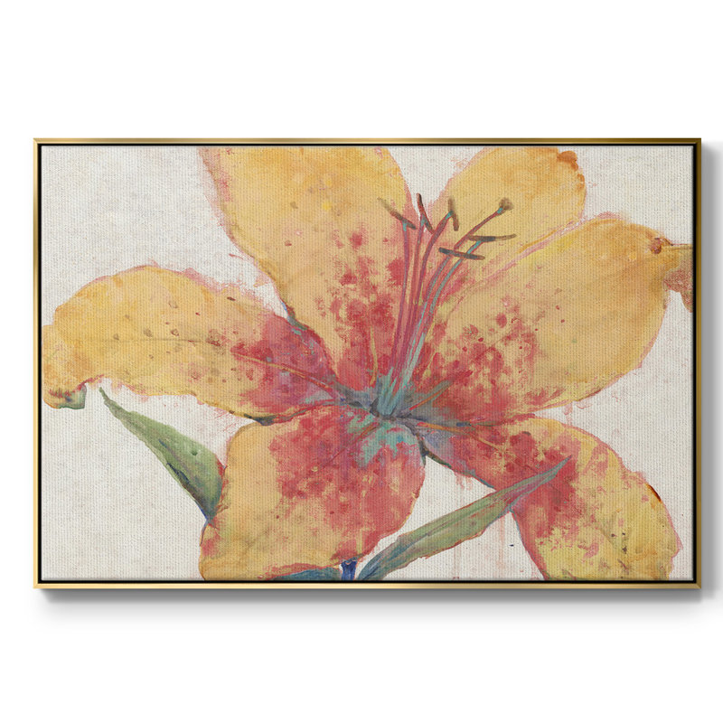 «Blooming Lily», toile tendue avec châssis encadré, H 27 po x l 41 po x P 2 po, Or