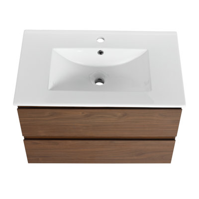 '' Wall-mounted Bathroom Vanity With Ceramic Sink, Two Soft-close Drawers, Kd Package