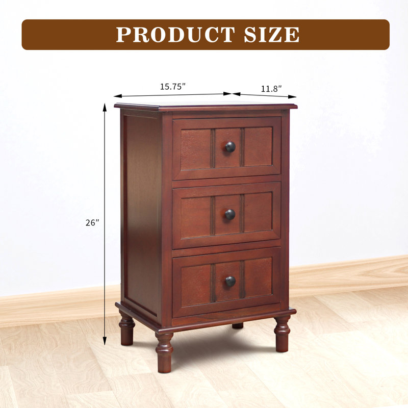 Simplify Three Drawer Wood Accent Cabinet Side Table For Living Room, Bedroom, Office & Entryway, Space-saving Design, 11.8 In X 15.75 In X 26 In