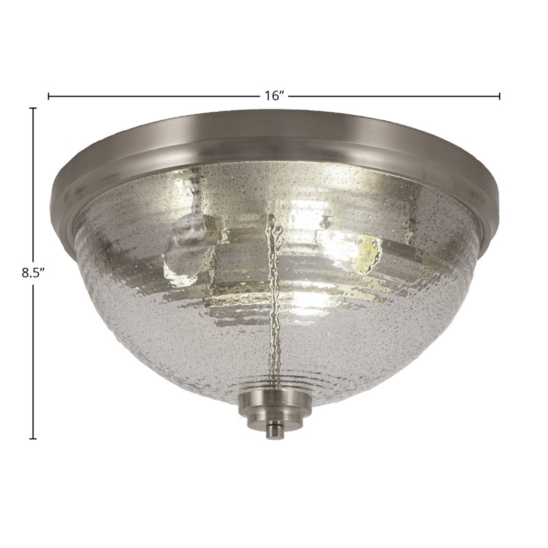 Plafonnier encastré, ampoules, illustré avec verre nervuré fumé, Nickel brossé, H 8,5 po x l 8,5 po x P 16 po