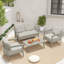 Ensemble de conversation de patio en aluminium 4 pièces avec causeuse, table basse et coussins gris Heitzman