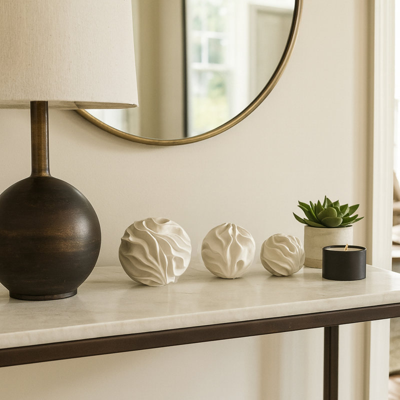 Hershman Set Of 3 Hershman Wavy Spheres, White
