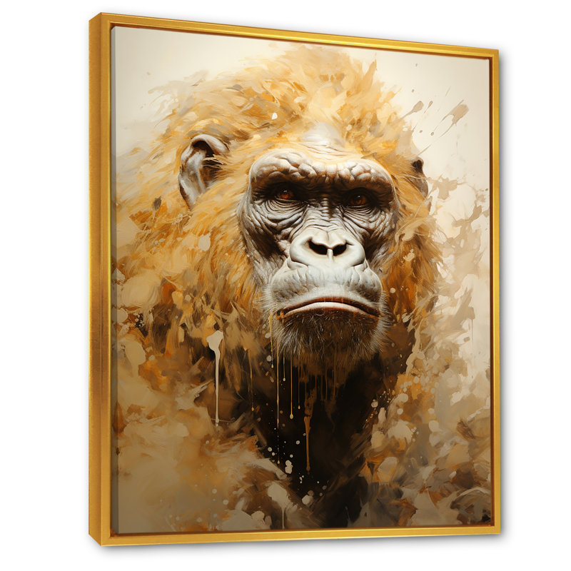 Portrait de gorille beige I sur toile, H 40 po x l 30 po x P 1,5 po, Cadre flottant doré