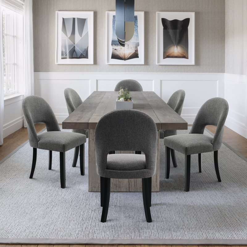 Modern Fabric Upholstered Dining Chairs with Curved High Back and Solid Wood Legs, Gray, 4