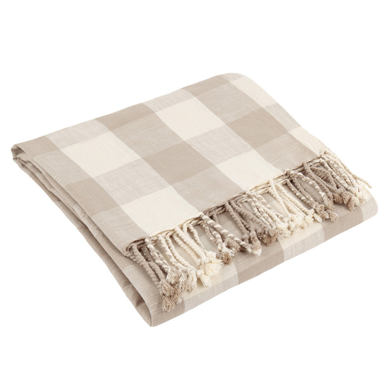 Landrich Hand Woven Throw Blanket, White/Cream