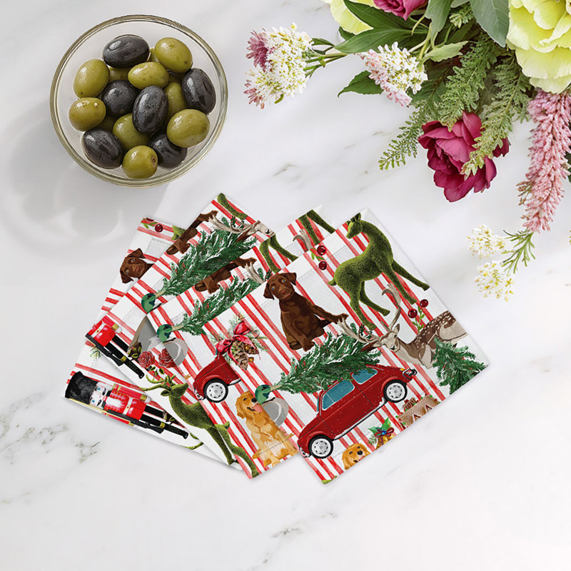 Ultimate Christmas Cotton Sateen Cocktail Napkins, 	Stripe