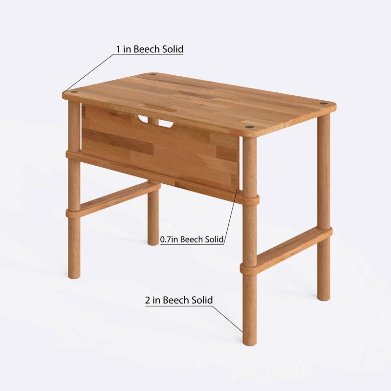 Clark Solid Wood Rectangle Home Office Desk in Solid Beech Wood for Small Spaces, 29.9'' H x 39.4'' W x 22.8'' D