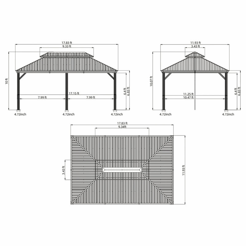 12'x20' Hardtop Gazebo Outdoor Aluminum Wood Grain Gazebos With Galvanized Steel Double Canopy, 10' H x 18' W x 12' D