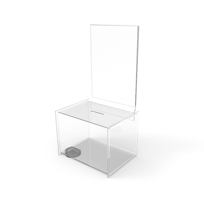 Boîte, collecte de fonds en acrylique fantôme transparent de 7 po de largeur, 5,5 po de profondeur x 13,5 po de hauteur