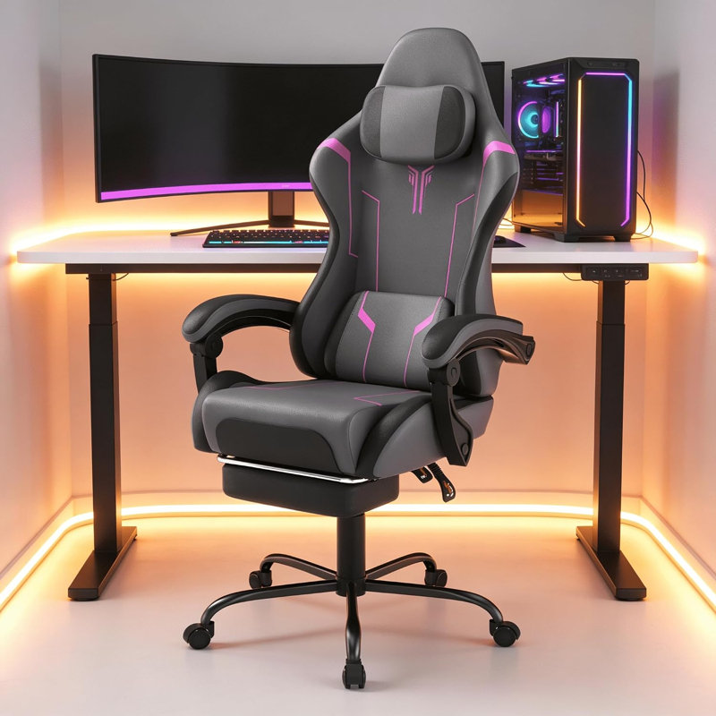 Rebrilliant Swiveling Game Chair, Grey&Purple, PU fabric