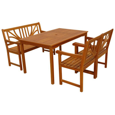 Adish 4 - Person Eucalyptus Solid Wood Patio Dining Set Umbrella Hole Included Rectangular Table