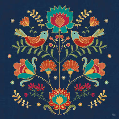 Folk Art Style Flowers Dark Print