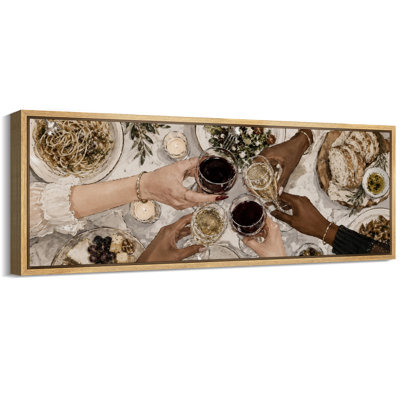 Wine Dinner Gathering Artwork - Large Framed Canvas Master Bedroom Wall Art Print