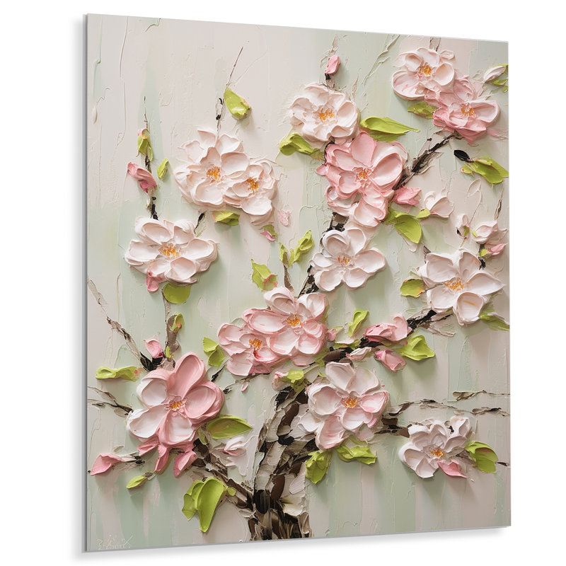 Fleur de pommier Impasto I - décoration murale florale en métal, H 32 po x l 24 po x P 1 po