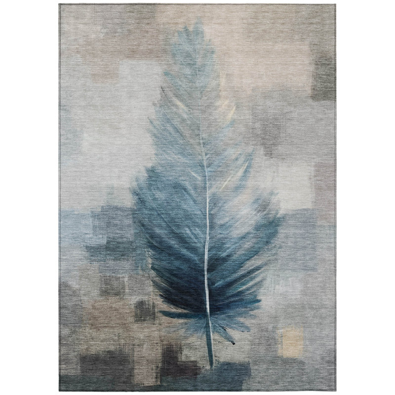 Machine Washable Indoor/Outdoor Chantille ACN2745 Botanical Rug, Teal, 5' x 7'6"
