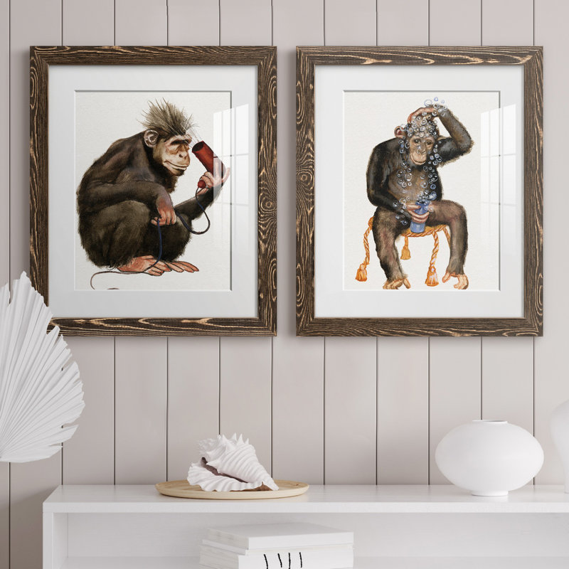 «Bath Animals I», ensemble de 2 impressions, Papier, cadre noyer, Blanc, H 20 po x l 17 po x P 1 po