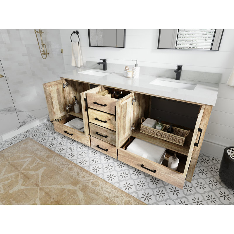 Ensemble de meuble-lavabo double 72 po Malibu, Blanc délavé, Calacatta Laza