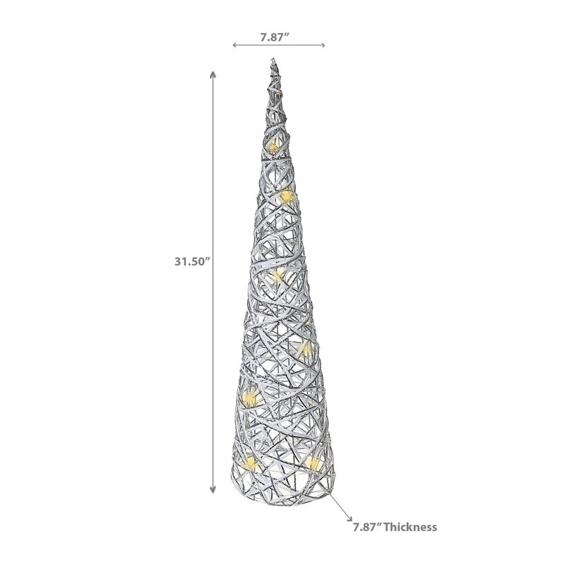 Arbre à papier cône à DEL moyen, Blanc / argent, H 31,5 po x l 7,8 po x P 7,8 po