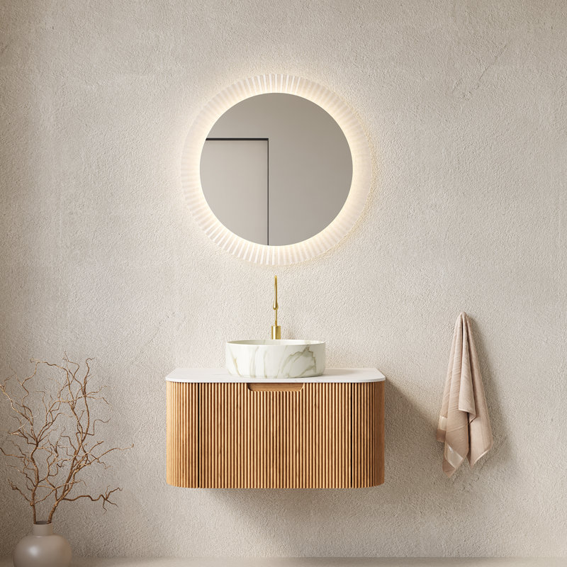 Meuble-lavabo de salle de bain mural 30 po avec lavabo Dina, Natura grain de bois