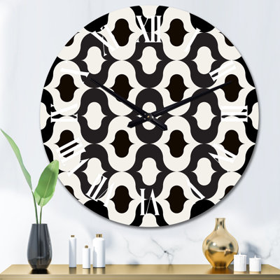 Noir et blanc rétro géométrique - horloge murale à motifs