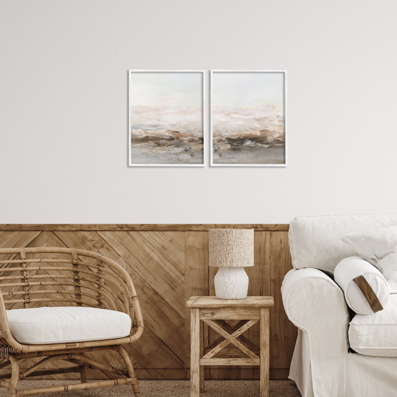 Ensemble de 2 giclées encadrées Mute Horizon Neutral Tones, design par Hazel J., H 30 po x l 48 po